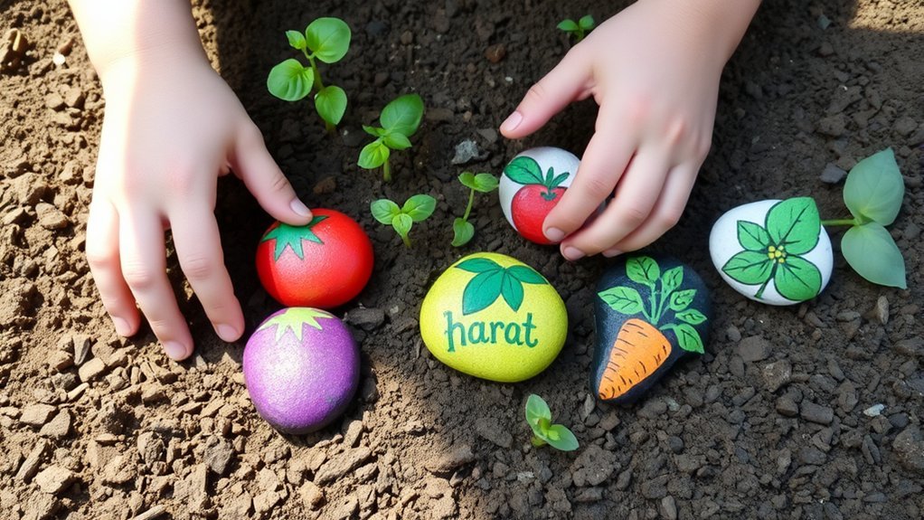 colorful painted garden markers