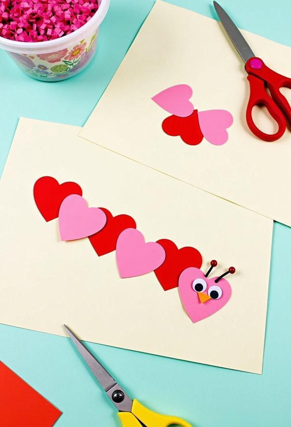 colorful paper heart caterpillars