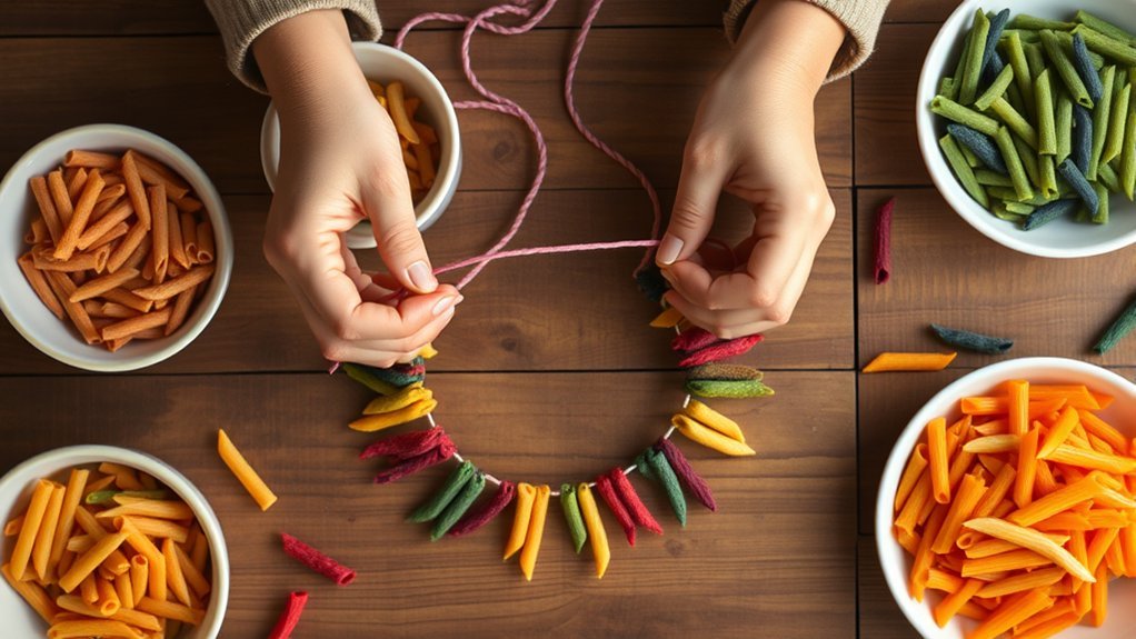 colorful pasta necklace craft