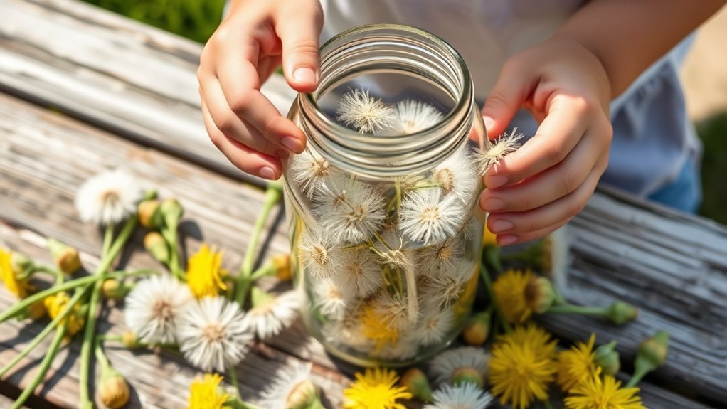 dandelion seedheads in jars