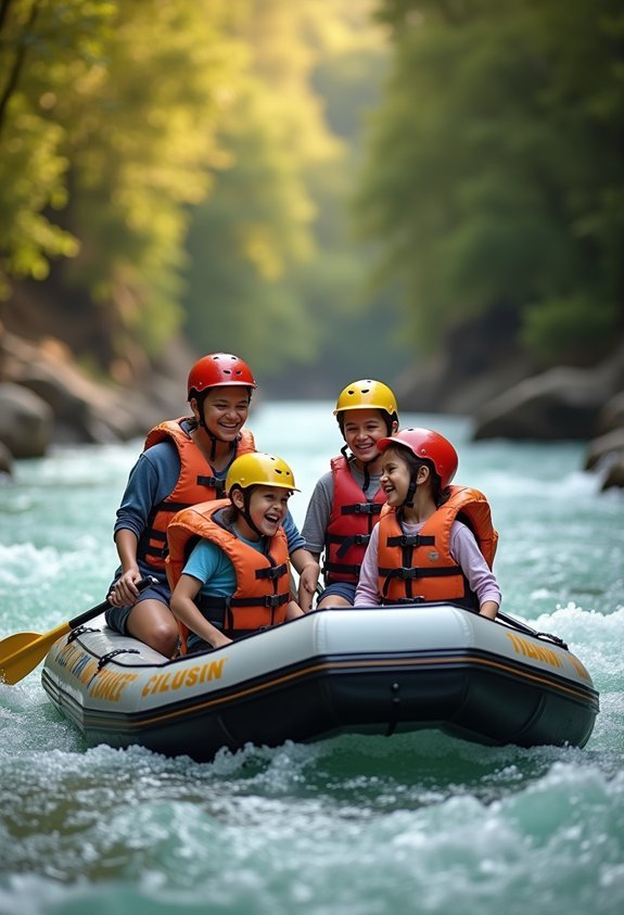 family teamwork through rafting