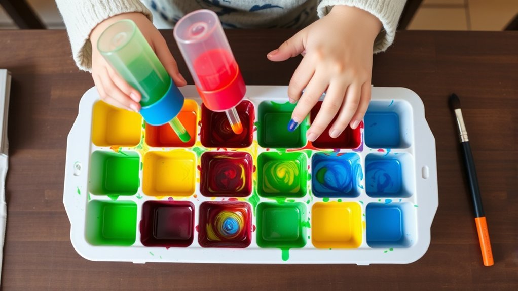 ice cube tray painting station