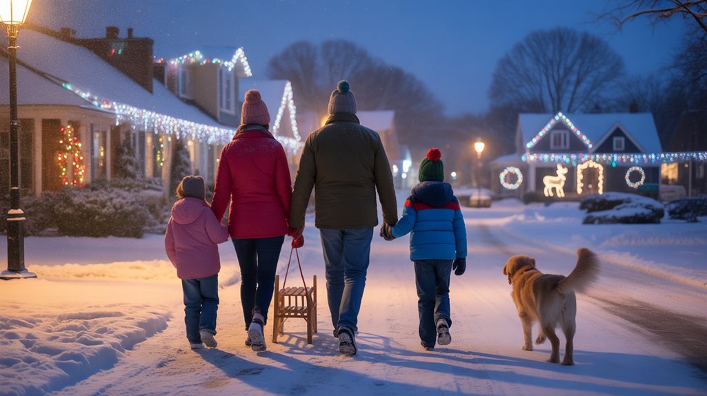 joyful holiday neighborhood walk