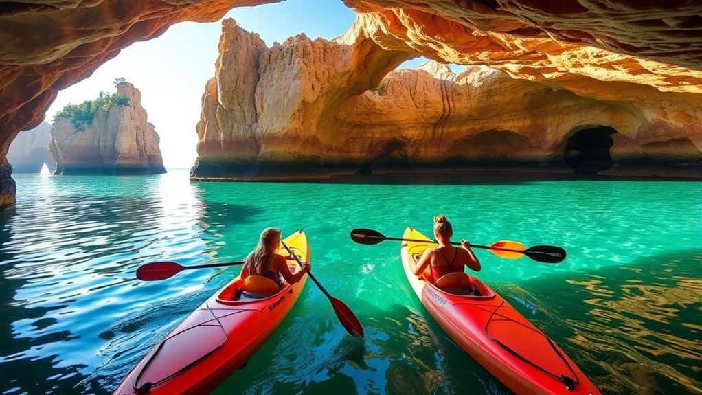 kayaking through ancient sea caves