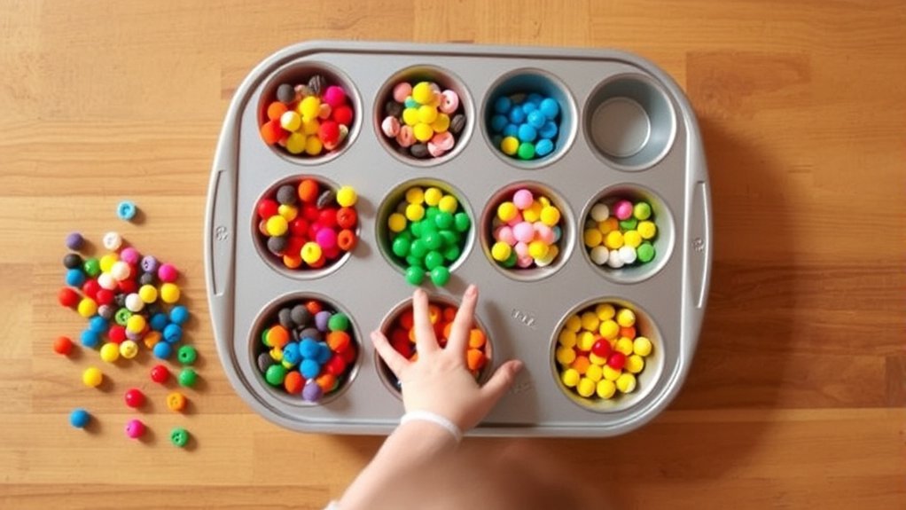 muffin tin sorting activity