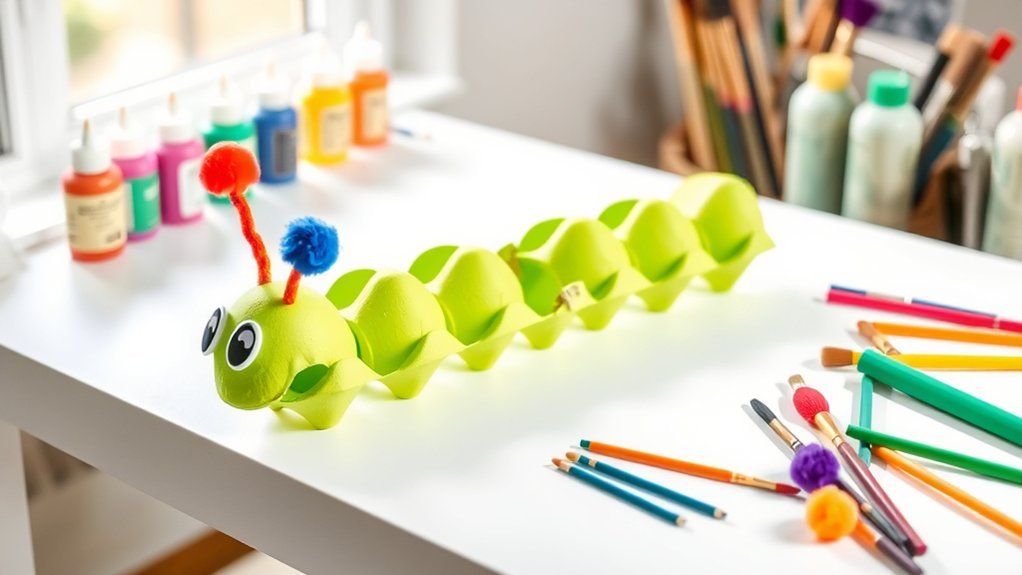 recyclable egg carton caterpillars