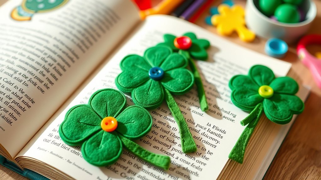 shamrock bookmarks with buttons