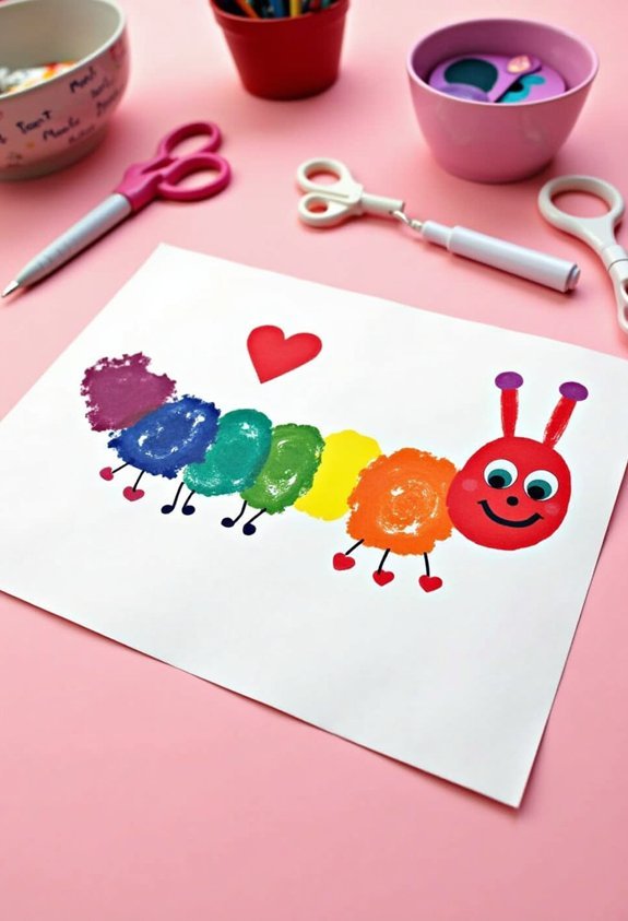 thumbprint caterpillar valentines craft