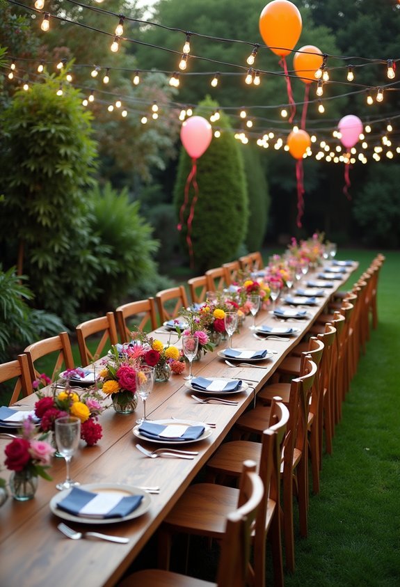 backyard family style dining setup