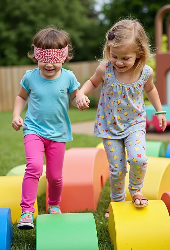 blindfolded trust building obstacle course