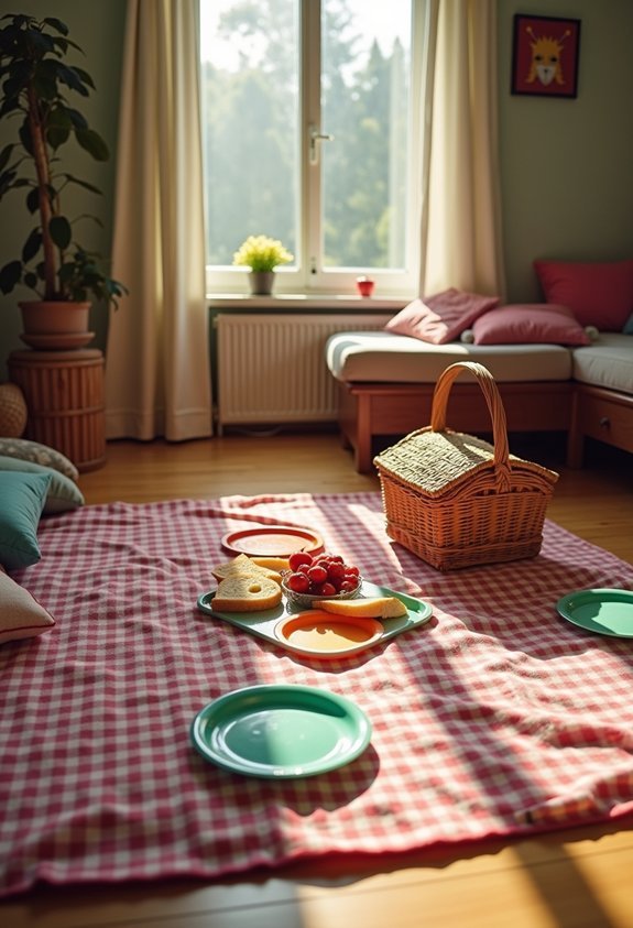 cozy indoor picnic setup
