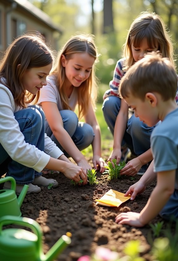family gardening fun together