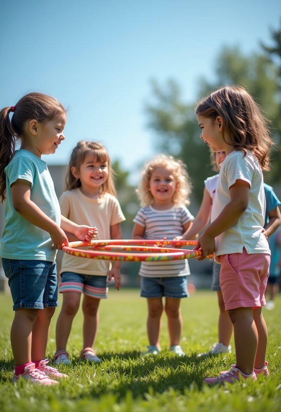 teamwork through hula hoop