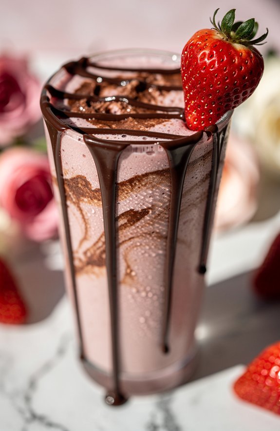 chocolate dipped strawberry milkshake presentation
