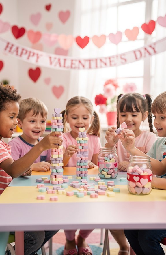 conversation hearts stacking tossing