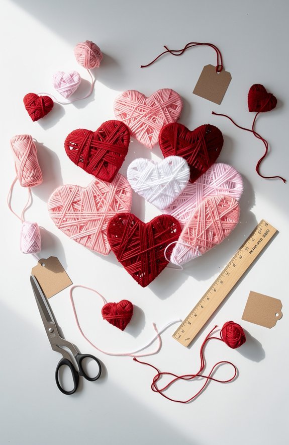 cozy yarn wrapped hearts decorations