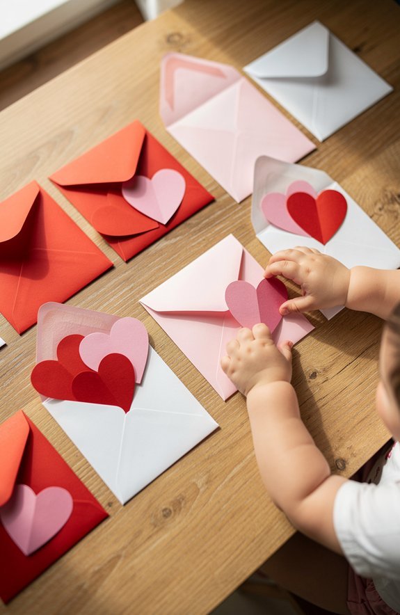 envelopes organize colored hearts