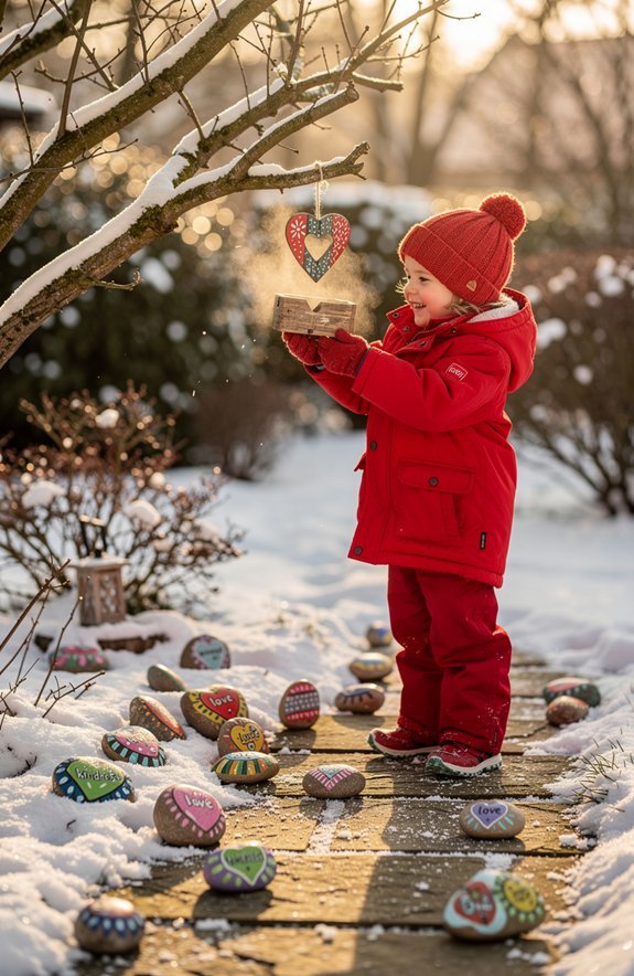 heart shaped feeders kindness rocks