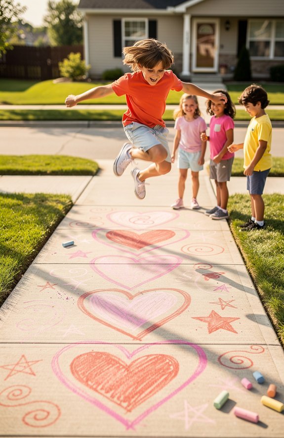 heart shaped hopscotch with chalk
