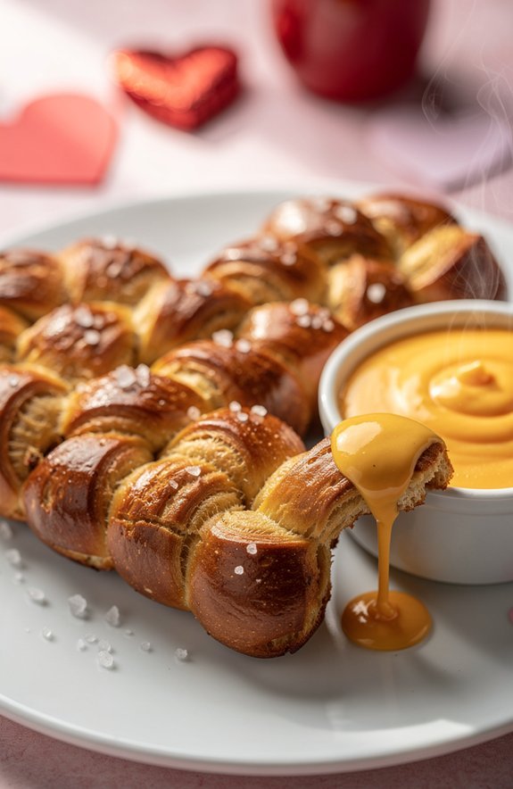 heart shaped pretzels with cheese