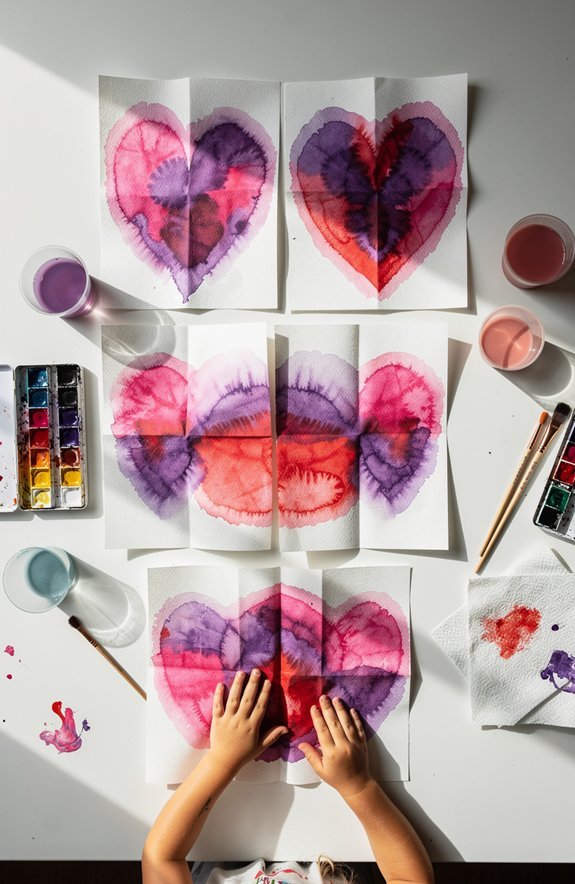symmetrical blot art hearts