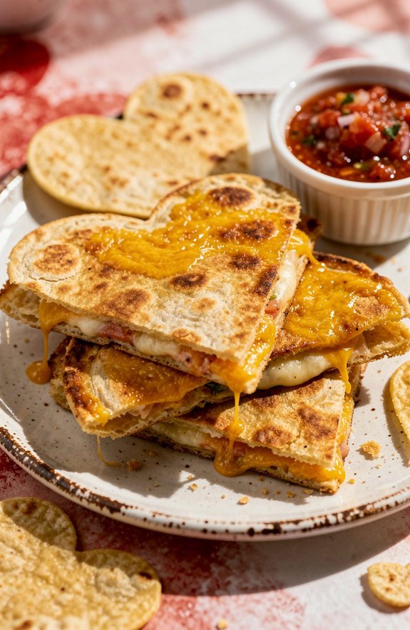 valentine heart shaped cheese quesadillas