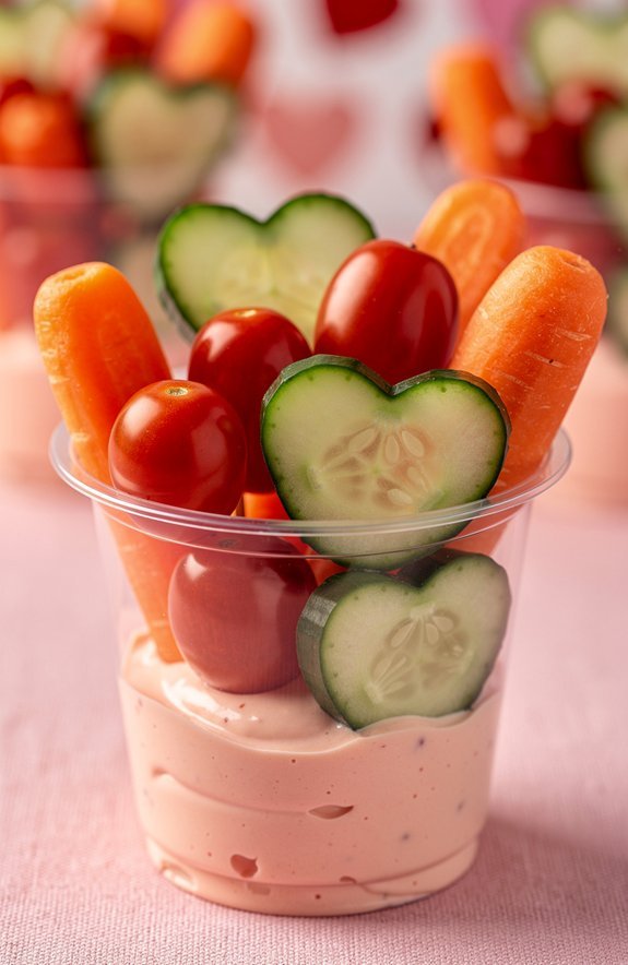 valentine pink dipped veggie cups