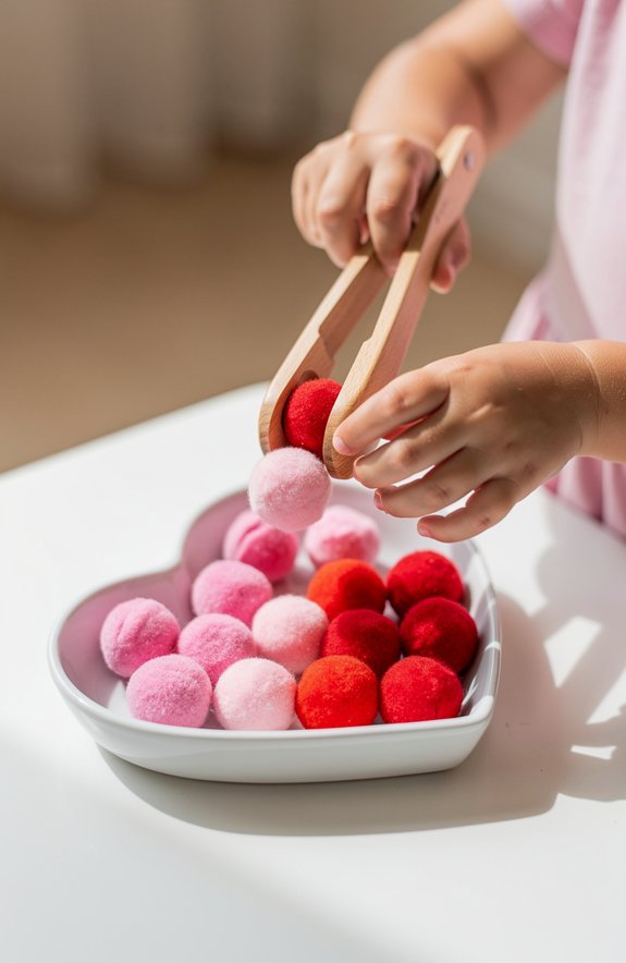 valentine pom pom transfer practice