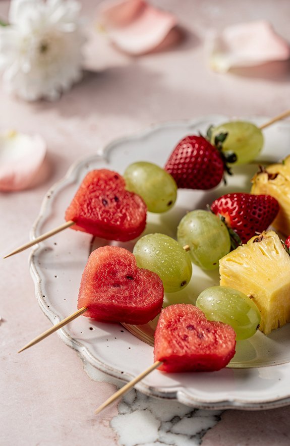 watermelon heart fruit skewers